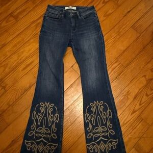 Idyllwind Dark Blue Flare Jeans with Embroidery